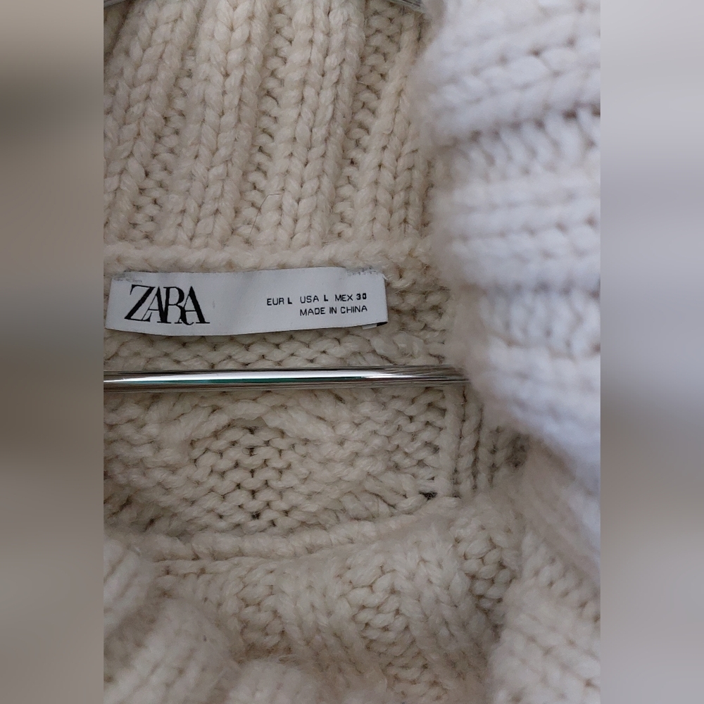 Zara Chunky Cable Knit Turtleneck Vest with Side Slits  Winter-White - Picture 2 of 6